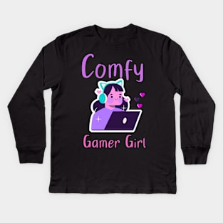 Comfy Gamer Girl I'm Gaming Nerdy Cute Girl Women Girl Kids Long Sleeve T-Shirt